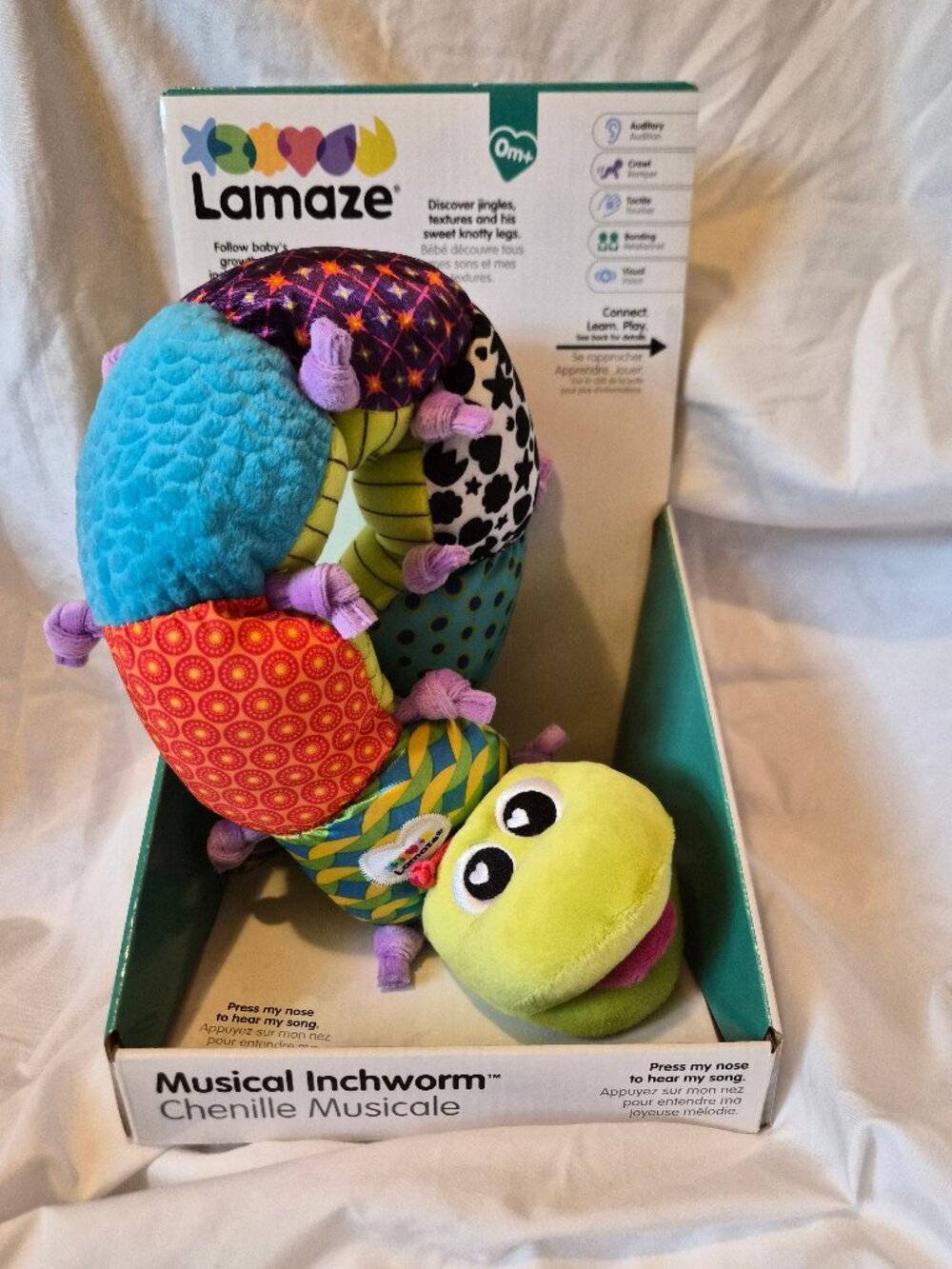 NIB Lamaze Musical Inchworm Baby Sensory Plush Tummy Time Grow Ruler Rattle Toy